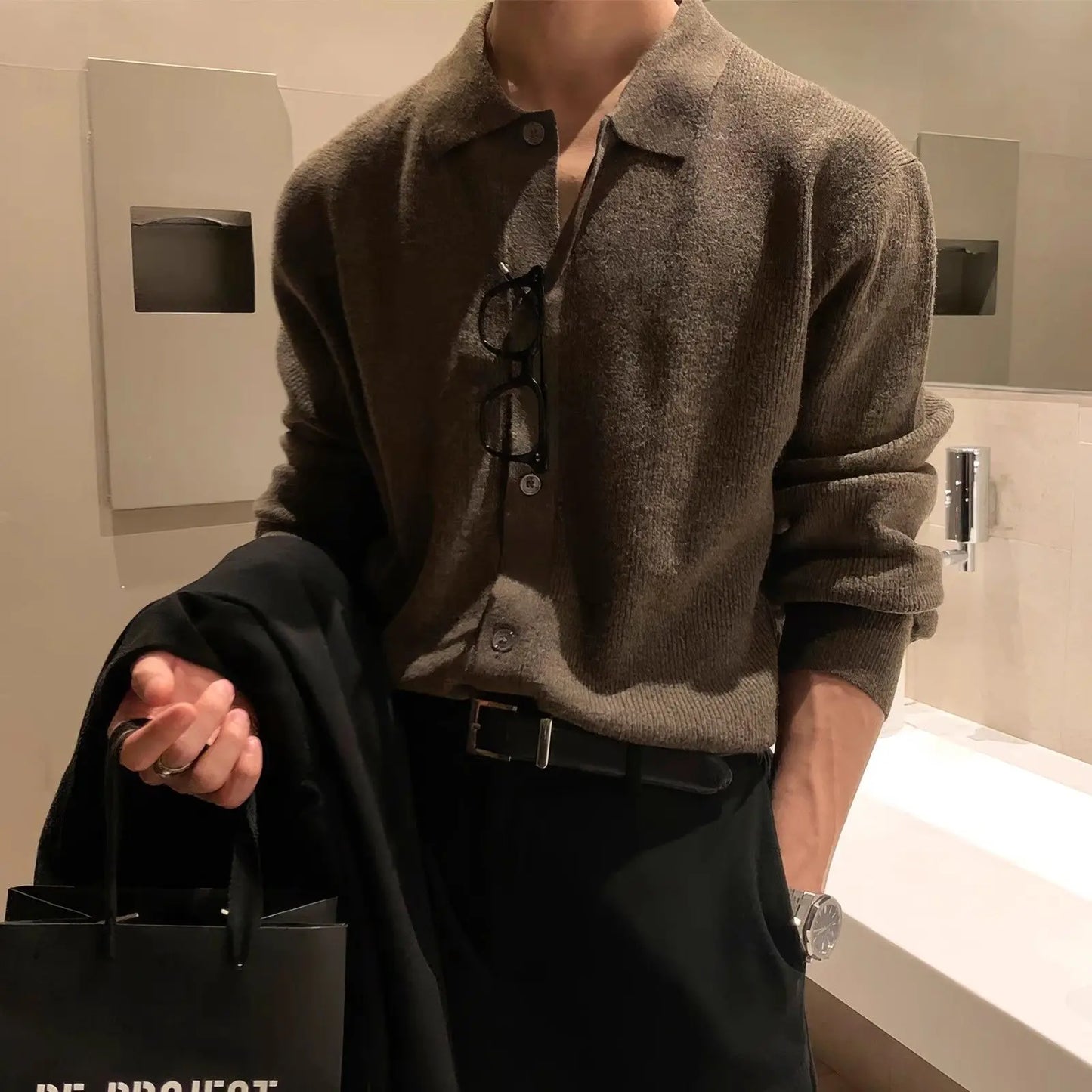 Men's Clothing Autumn Winter Long Sleeve New Tops Shirts Sweaters Turn-down Collar Simple Comfortable Versatile Selling Solid