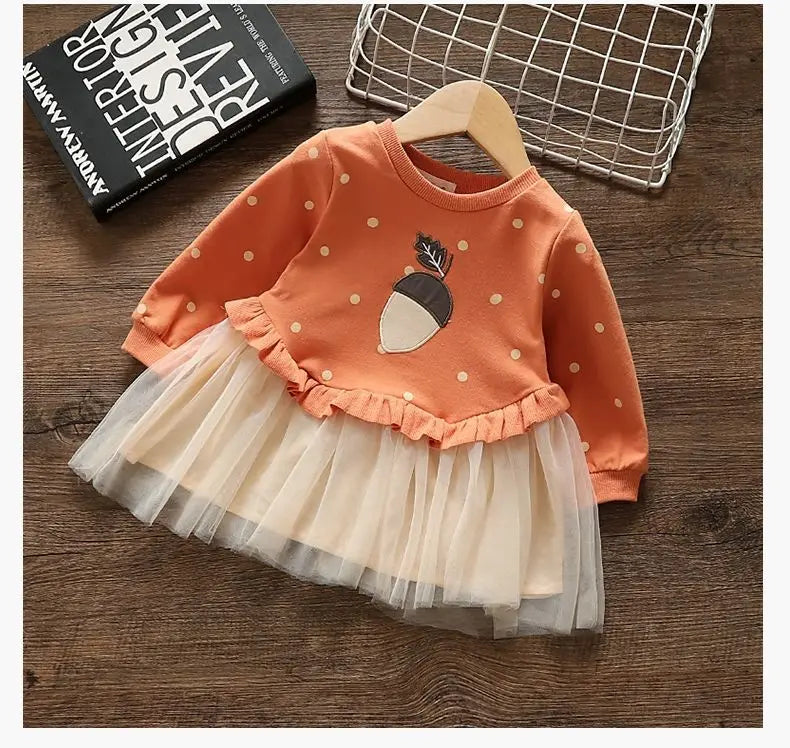 Girls' Dress Spring Autumn Baby Long Sleeved Hoodie Dresses Sweet Children's Princess Clothing Fashion Gauze Girls Clothes Ropa