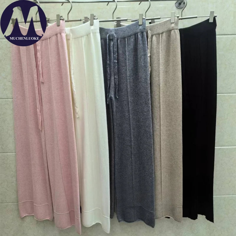 Women's Pants Autumn Winter New Versatile Thickening Keep Warm Knitted Pant Fashionable Casual Loose High Waisted Wide Leg Pants