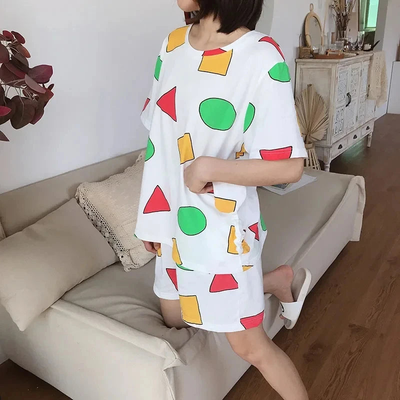 Pijama Sin Chan Man Pajama Sinchan Cotton Summer Short Sets Japanese Pajamas for Couples Man and Woman Sleepwear 2025