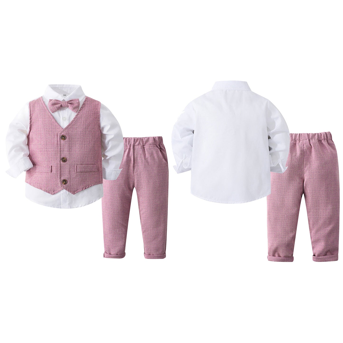 Boys Suits Gentleman Tuxedo Bow Tie Shirt Suit Vest Pants 4 Pcs Chic Toddler Baby Clothes Gentleman Outfit for Baptism Birthday