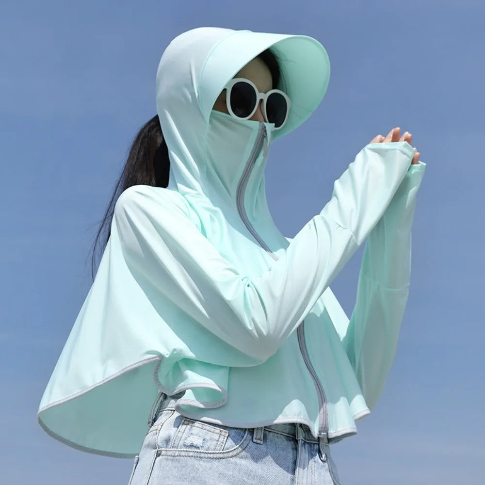 Summer women's sun protection clothing  protection long sleeve women's cloak breathable outdoor sports women's sun hat clothing