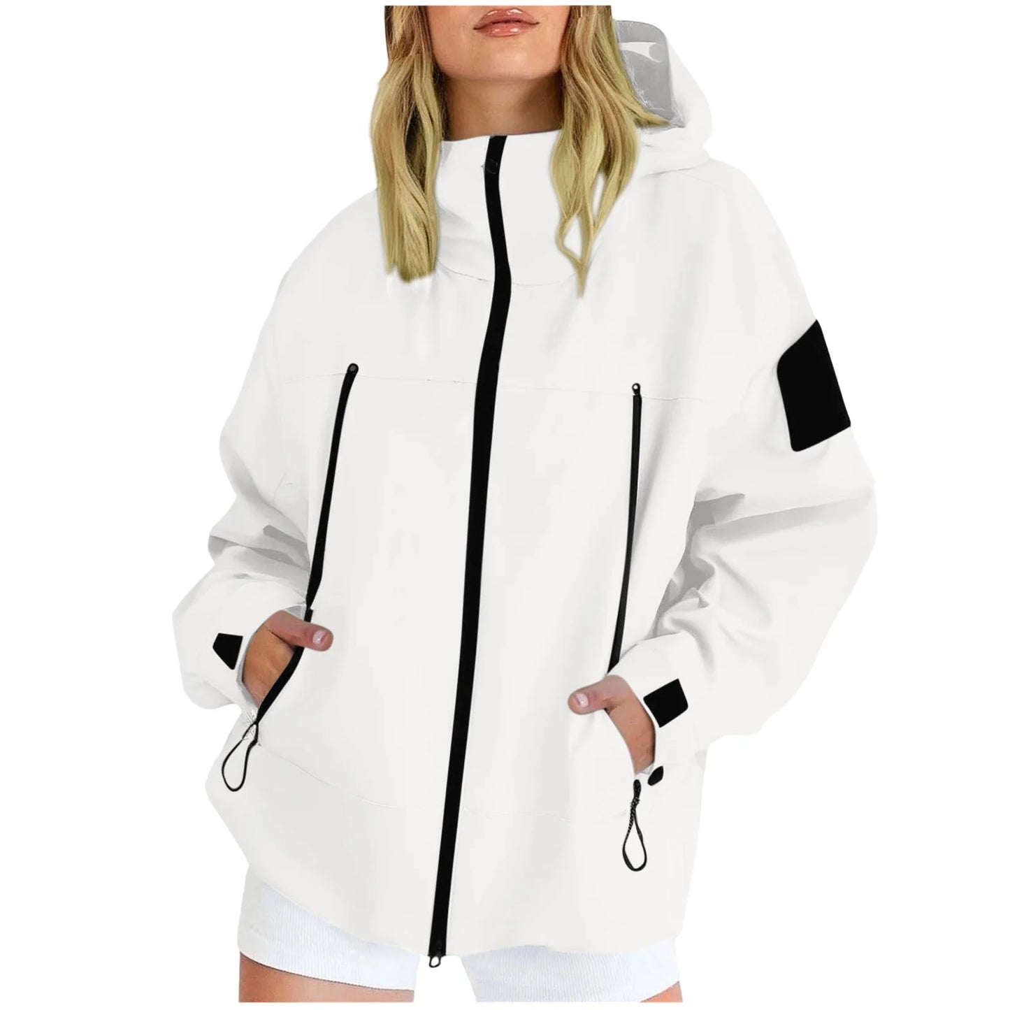 Women'S Tops Hooded Windbreaker Women'S Jacket Waterproof Coat Outdoor Travel Contrast Functional Style Solid Color Adventure