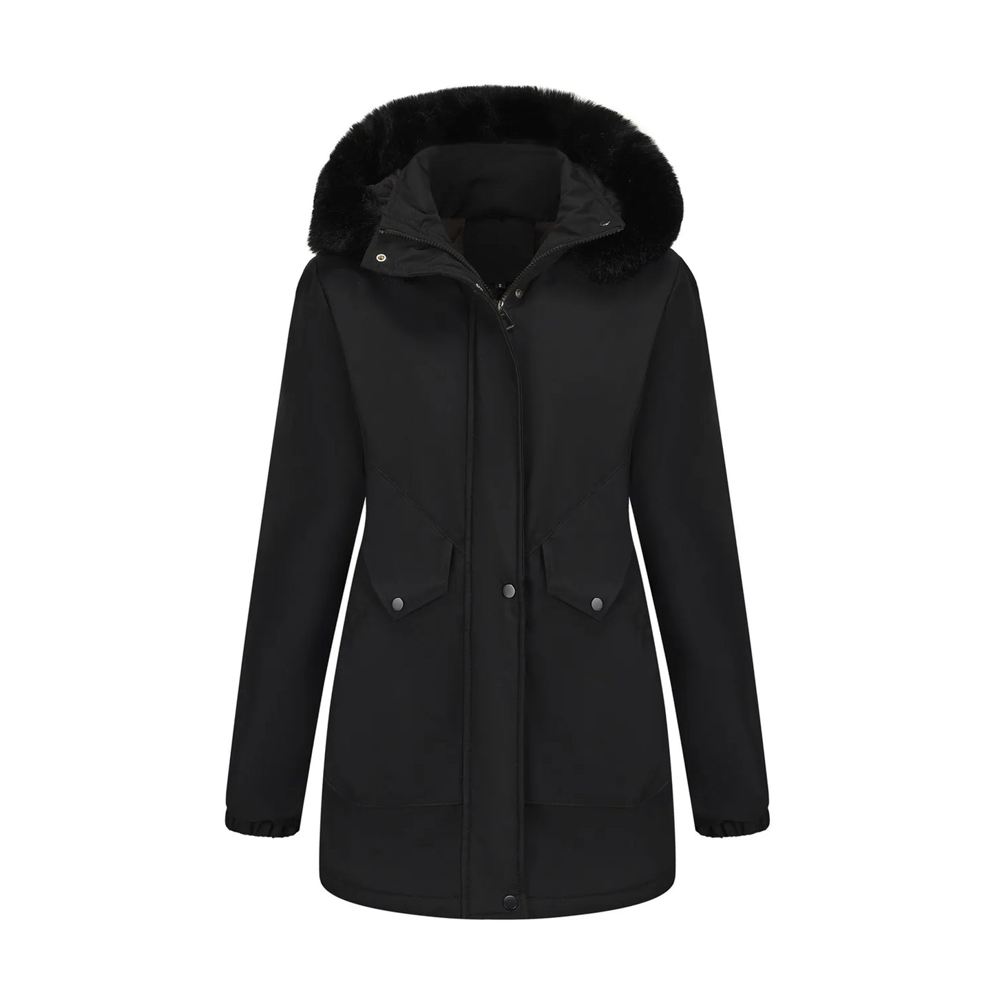 Cotton Coat Women 2025 Winter Mid-length Parka Plus Velvet Korean Style Large Fur Collar Plus Velvet Coat