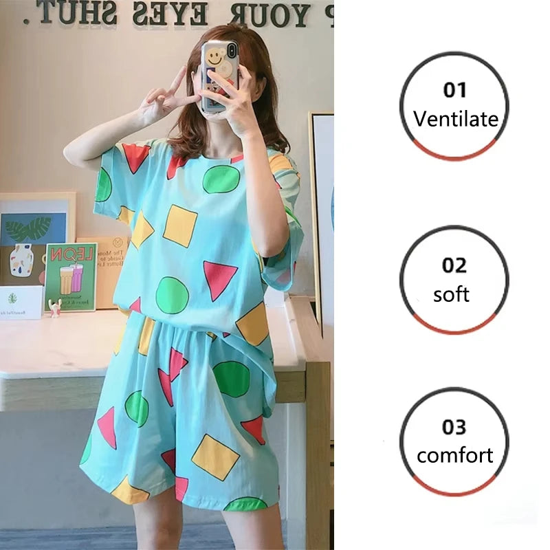 Pijama Sin Chan Man Pajama Sinchan Cotton Summer Short Sets Japanese Pajamas for Couples Man and Woman Sleepwear 2025