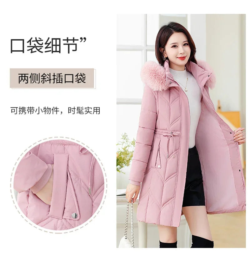 Women Down Cotton Jacket 2025 Mid Long Warm Ladies Outerwear Slim High-End Loose Women Winter Parka Coat Female Cotton Clothes