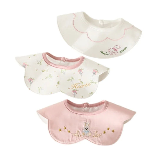 3Pcs Waterproof INS Korean Baby Cotton Bibs Cartoon Embroidery Burp Cloths Boys Girls Care Saliva Towel Kids Accessories