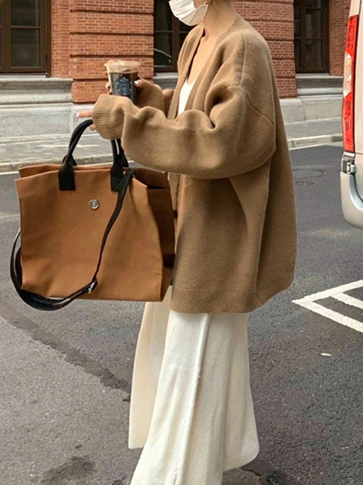 Solid Woolen Cape Coat for Women Autumn Winter Woman Clothing Button Up Cardigan Sweater Female Coats Outfits New In Outerwears
