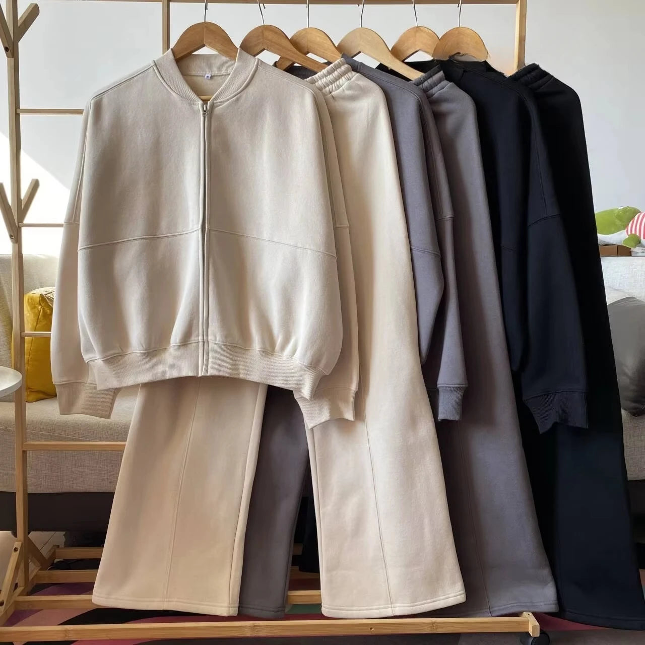 TRAFZR Cotton Zipper Cardigan Sets To Woman 2024 Tracksuit Suits Baggy Pants Sportswear Women Sweater 2 Piece Set Women Outfits