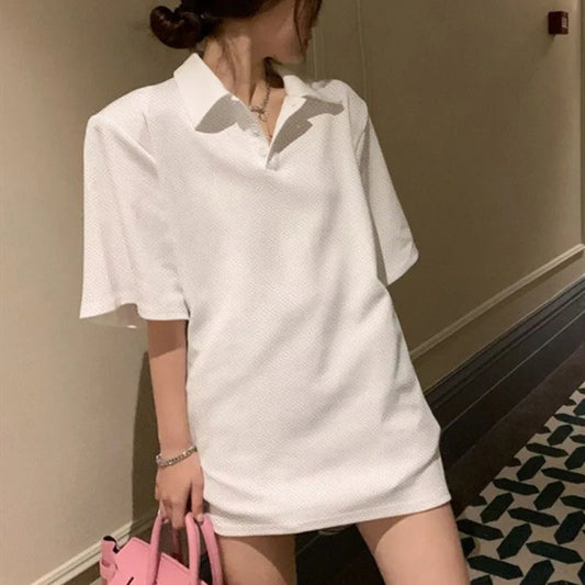 POLO shirt short sleeved women's solid color short sleeved t-shirt women's summer loose fit large size Korean trendy women's hal
