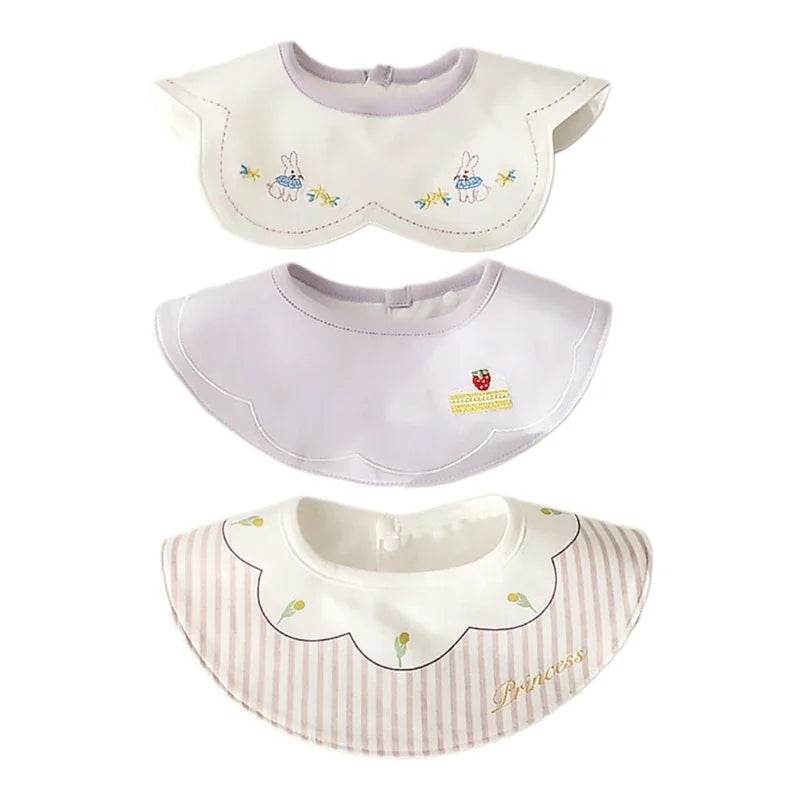 3Pcs Waterproof INS Korean Baby Cotton Bibs Cartoon Embroidery Burp Cloths Boys Girls Care Saliva Towel Kids Accessories