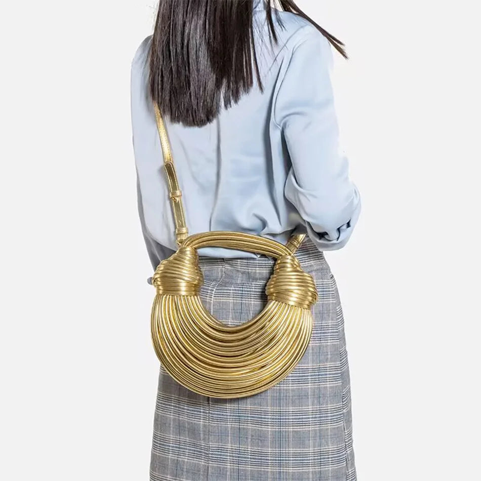 Handbags for Women  Gold Luxury Designer Brand Handwoven Noodle Bags Rope Knotted Pulled Hobo Silver Evening Clutch Chic