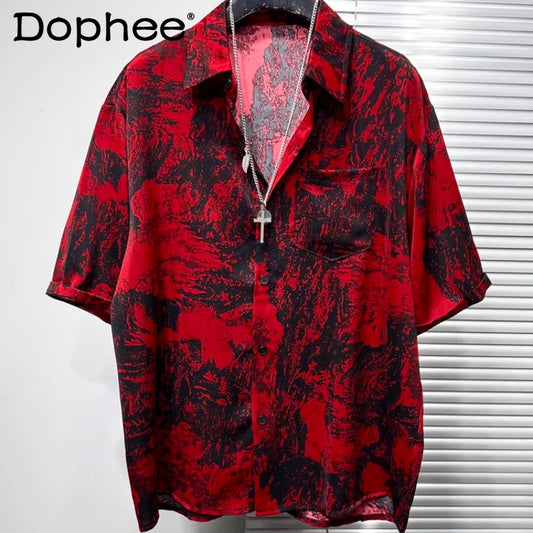 Men's 2025 Summer New Thin Original Personalized Tops Printed Loose Comfort Handsome Chic Shirts Men's Short-sleeve Trendy Shirt