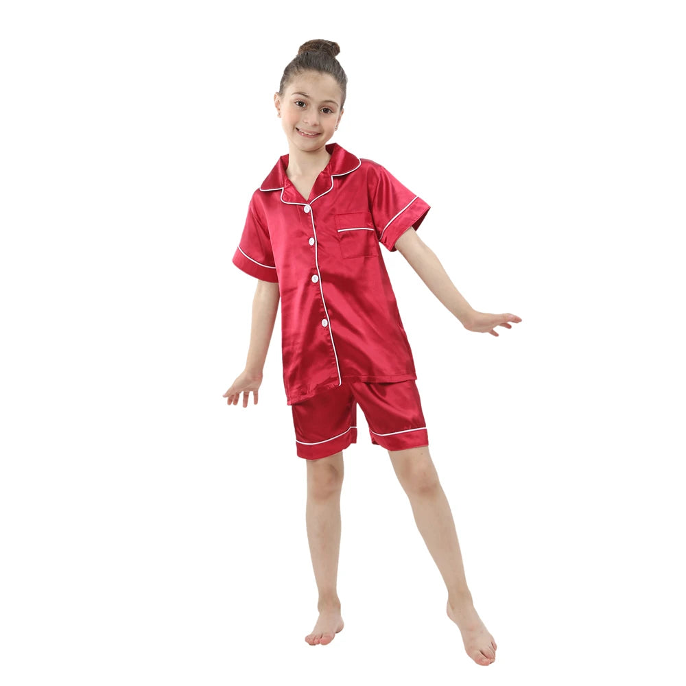 Pink Pajama Sets Short Sleeve T-Shirt Tops With Shorts Toddler Baby Sleeping Clothes Pijamas Sleepwear Boys Girls Kids Pyjamas