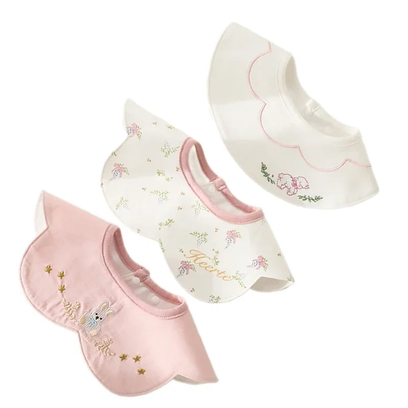 3Pcs Waterproof INS Korean Baby Cotton Bibs Cartoon Embroidery Burp Cloths Boys Girls Care Saliva Towel Kids Accessories