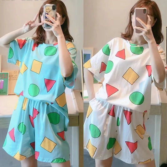 Pijama Sin Chan Man Pajama Sinchan Cotton Summer Short Sets Japanese Pajamas for Couples Man and Woman Sleepwear 2025