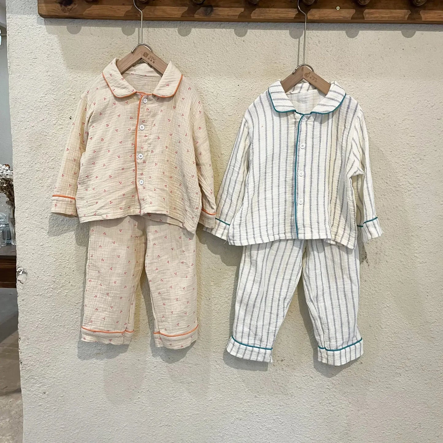 Pajama Sets New Spring Autumn Season Pure Cotton Gauze Baby Long Sleeved Girl Boys Childrens Clothing Sleepwear