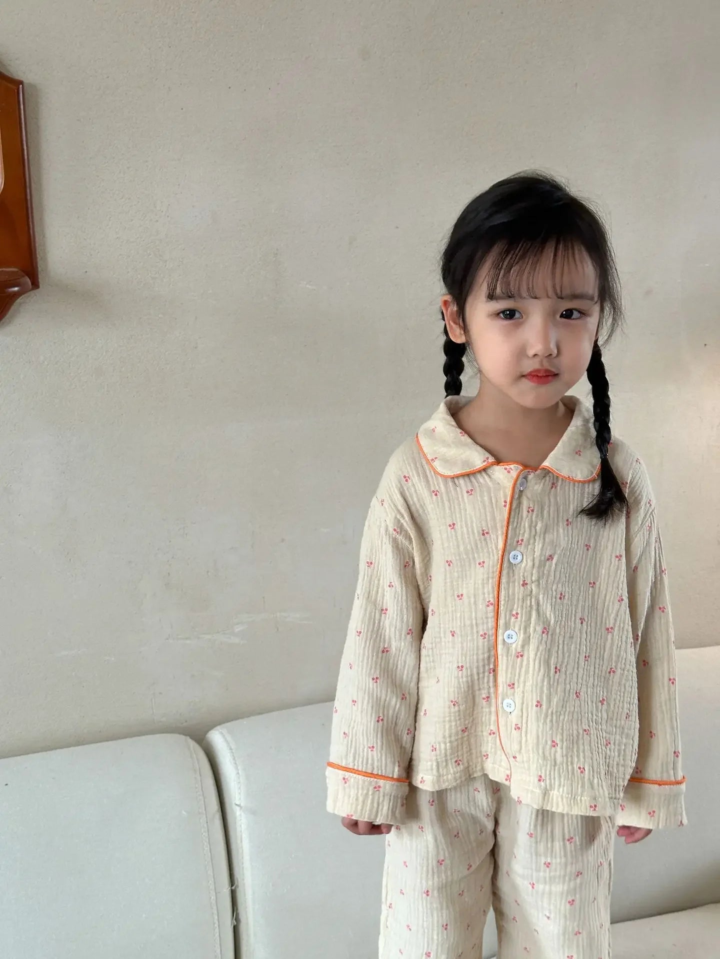 Pajama Sets New Spring Autumn Season Pure Cotton Gauze Baby Long Sleeved Girl Boys Childrens Clothing Sleepwear