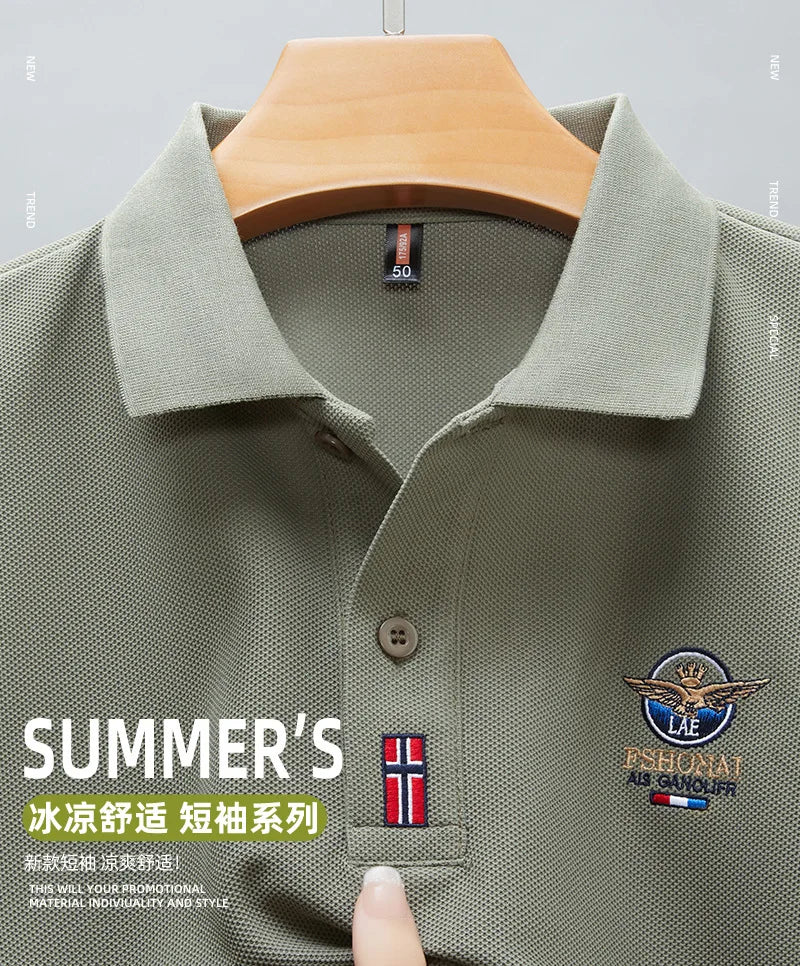 Short Sleeved Polo Shirt for Men in Summer 2025, New Business Casual Wrinkle Resistant Half Sleeved Lapel T-shirt, Loose and Iro