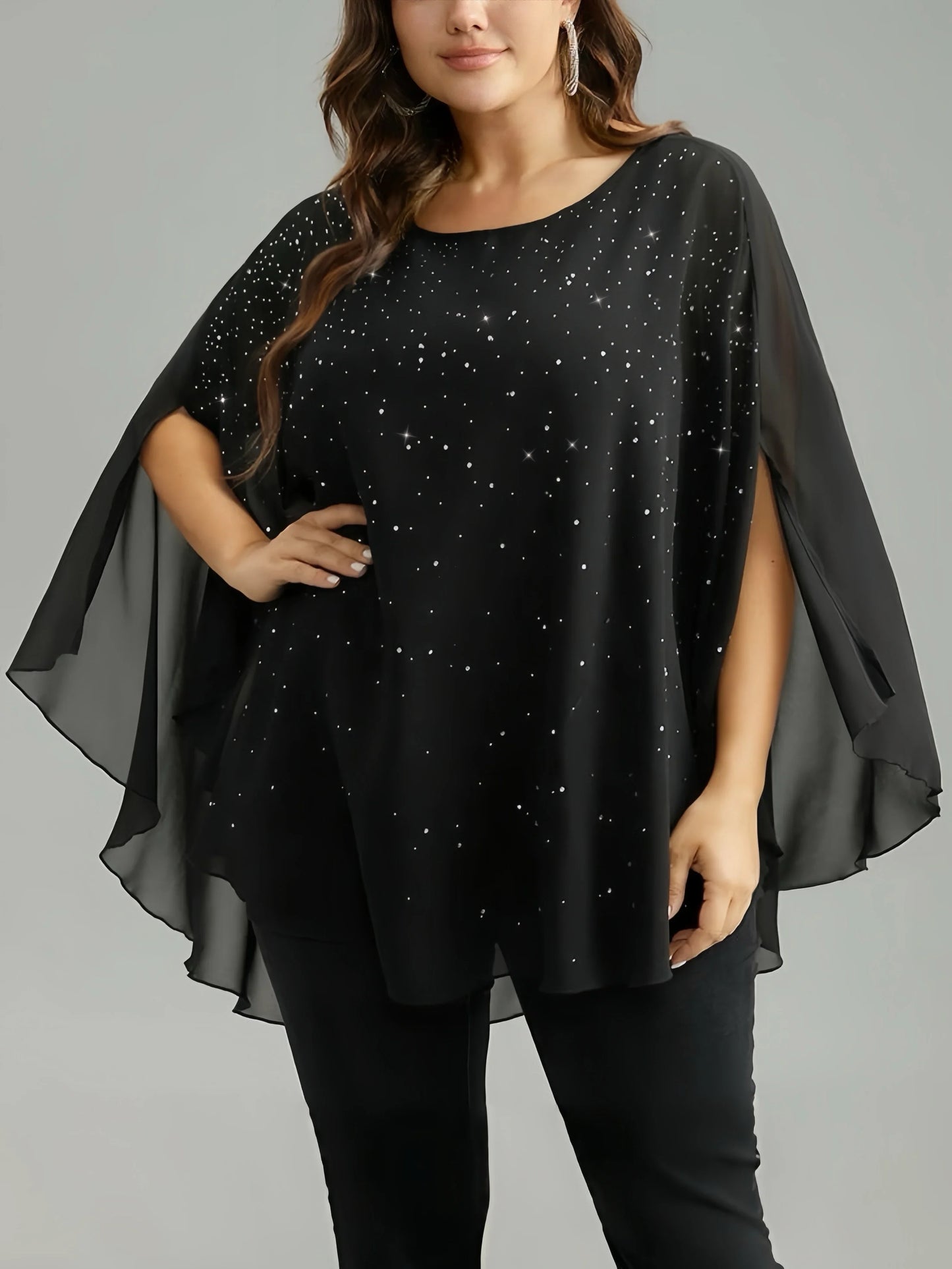 Baby's Breath Printed Women Plus Size Blouse Casual Crew Neck Split  Chiffon Pullover Summer Female Smock Mesh Loose Tops Shirts