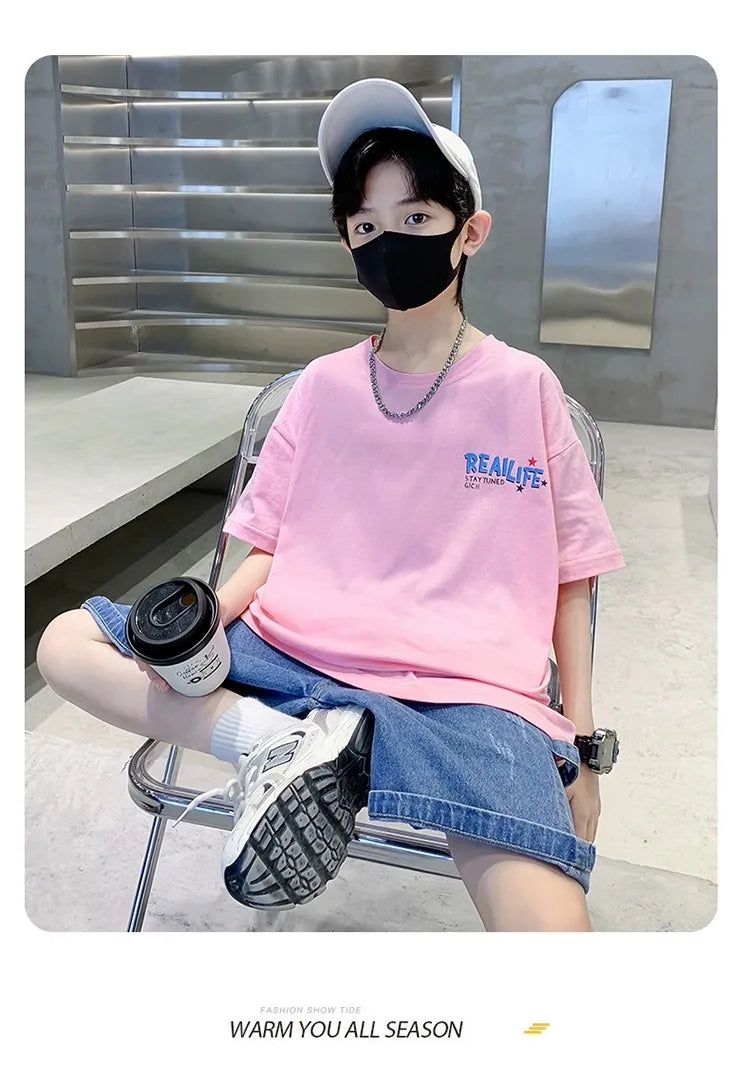 Summer Kids Clothes Streetwear Fashion English Skateboard Print T Shirt 100%Cotton Tops Tees Children Short Sleeve Boys Clothes