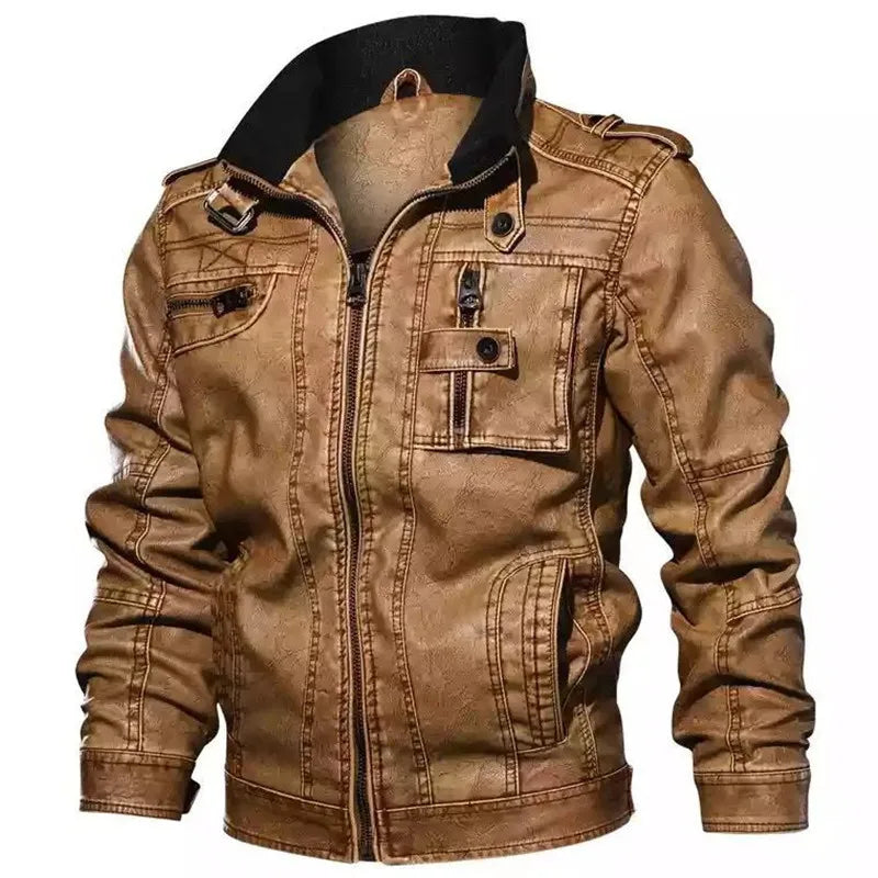 Men's Leather Clothing for Autumn and Winter. Fashionable Young Men's Stand-collar Distressed Personalized Street Leather Coat.
