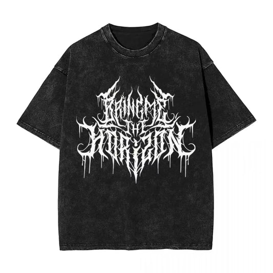 Washed T Shirt Men Clothing BMTH Bring Me The Horizons Brutal Funny Logo T-Shirt Summer Vintage T Shirts Cotton Trending Graphic