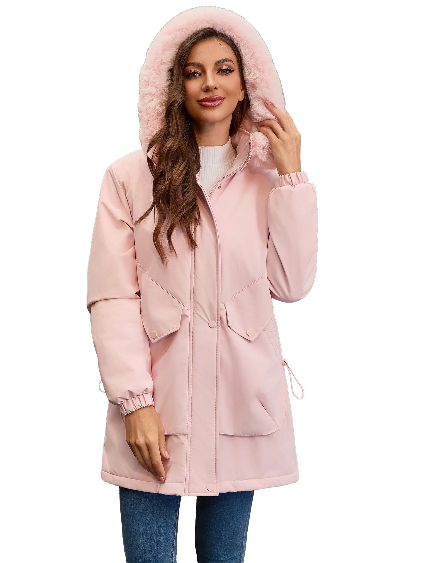 Cotton Coat Women 2025 Winter Mid-length Parka Plus Velvet Korean Style Large Fur Collar Plus Velvet Coat