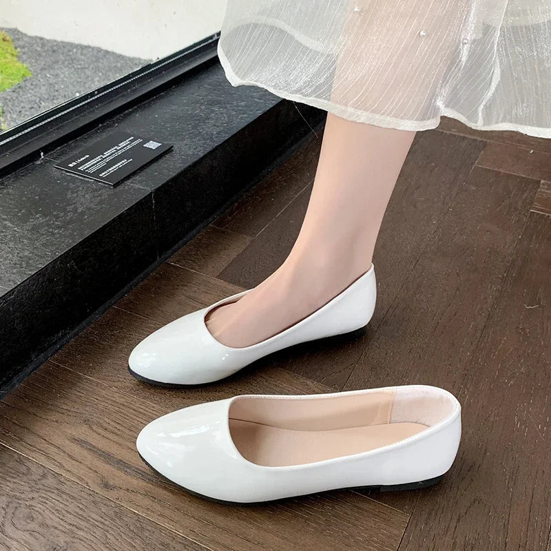 Women's Uniform Leather Shoes Spring Autumn Women Causal Flat Shoes Formal Versatile Black Ladies Ballet Shoes Non-slip Loafers