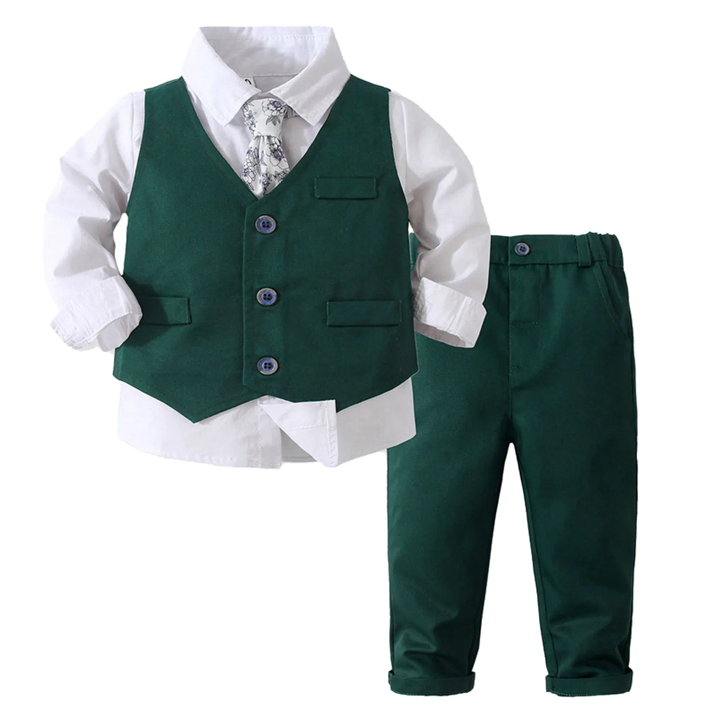 Boys Suits Gentleman Tuxedo Bow Tie Shirt Suit Vest Pants 4 Pcs Chic Toddler Baby Clothes Gentleman Outfit for Baptism Birthday