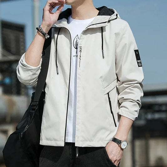 Men Hooded Jacket Autumn Thin Breathable Fashion Casual Coat Long Sleeve Outwear Sportswear Mens Streetwear Windbreaker Top