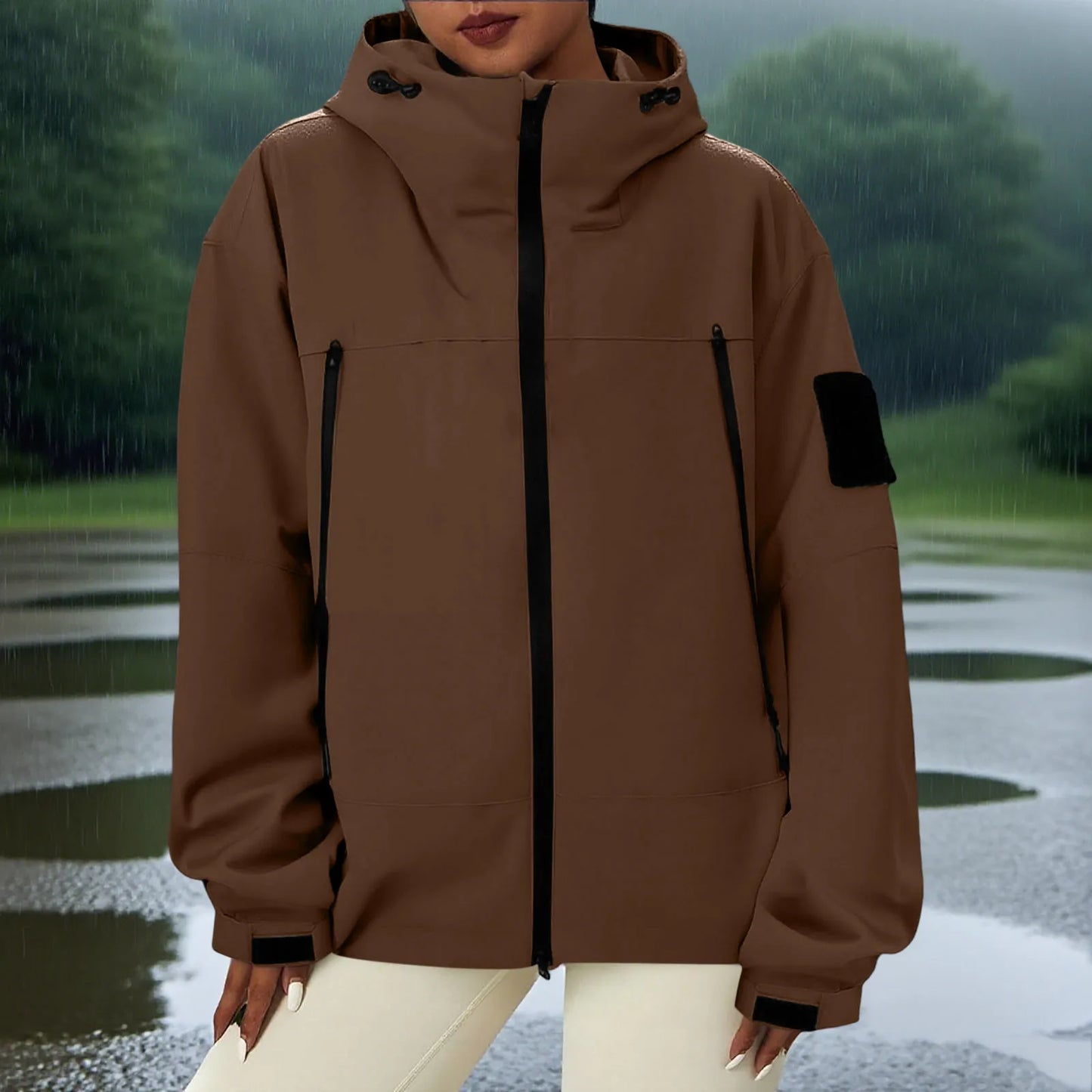 Women'S Tops Hooded Windbreaker Women'S Jacket Waterproof Coat Outdoor Travel Contrast Functional Style Solid Color Adventure