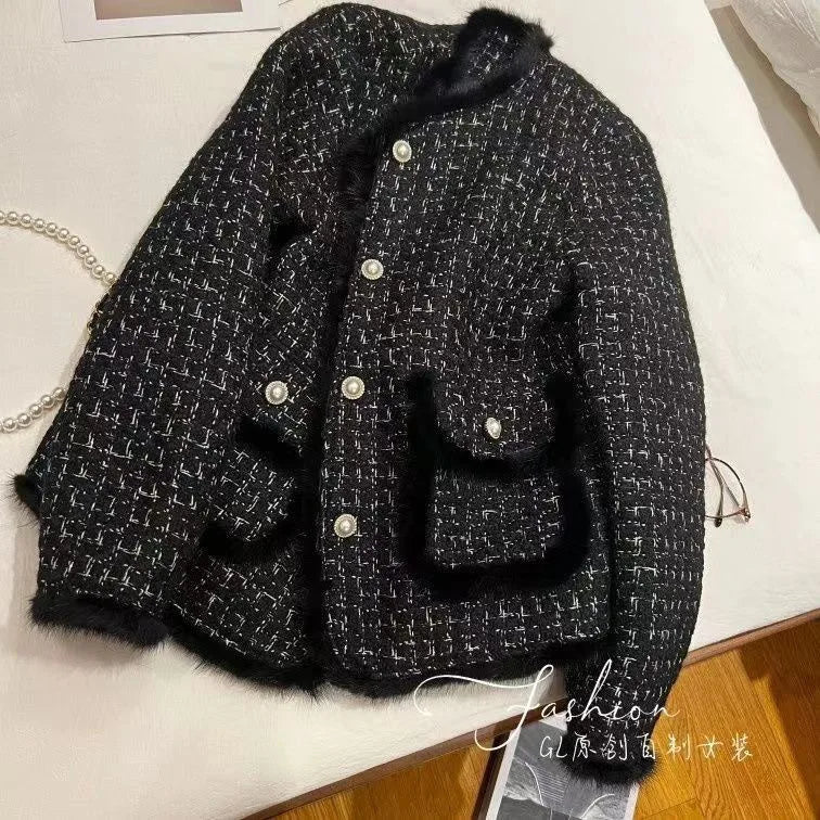 Women Coats Round Neck Full Sleeve Lamb Wool Jackets Single Breasted Slim Fit Thick Coat Open Stitch Elegant Outerwear 2024