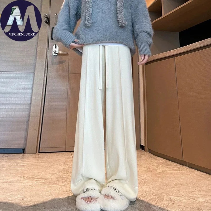 Women's Pants Autumn Winter New Versatile Thickening Keep Warm Knitted Pant Fashionable Casual Loose High Waisted Wide Leg Pants