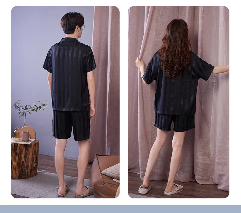 Pajamas Sets for Women Men Sexy Sleepwear Silk Women Pijama Sets Long Sleeve Cardigan Set Female Ice Silk Pyjamas Home Clothing