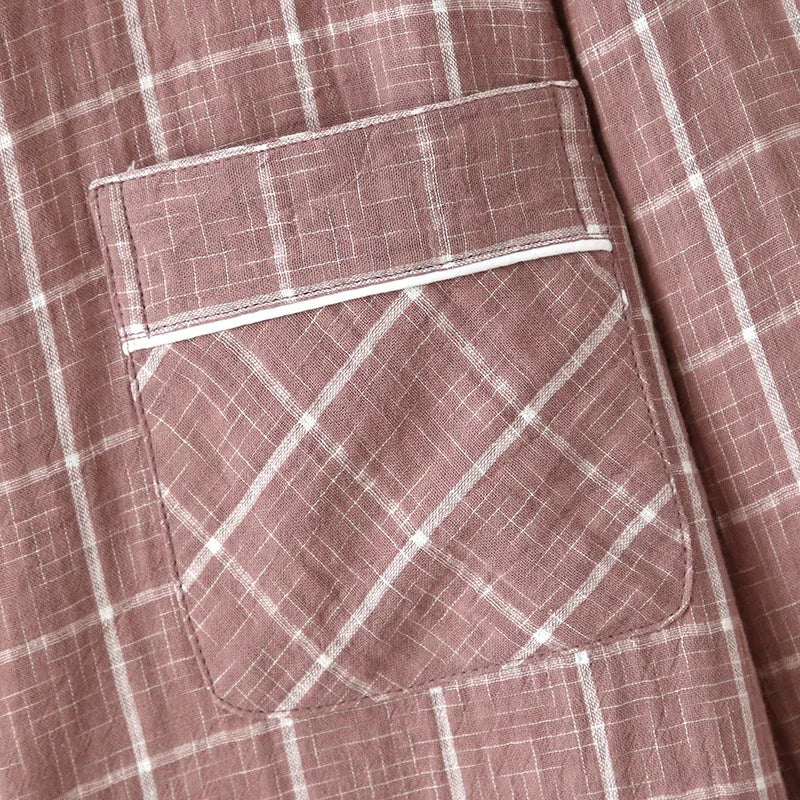 2025 Japanese New Men's Spring/Summer Pajama Set 100% Cotton Plaid Long Sleeve Pants Two Piece Set Large Relaxed Home Furnishing