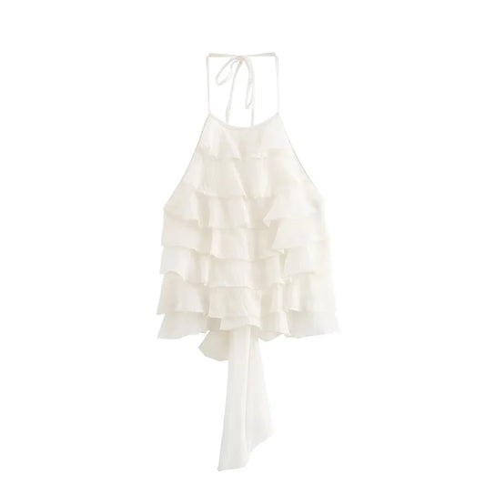 Summer Women Bow Halter Sleeveless Vest Elegant Fringed Sexy Top Vest Fashion Lady Bustier Suspender Female Clothes