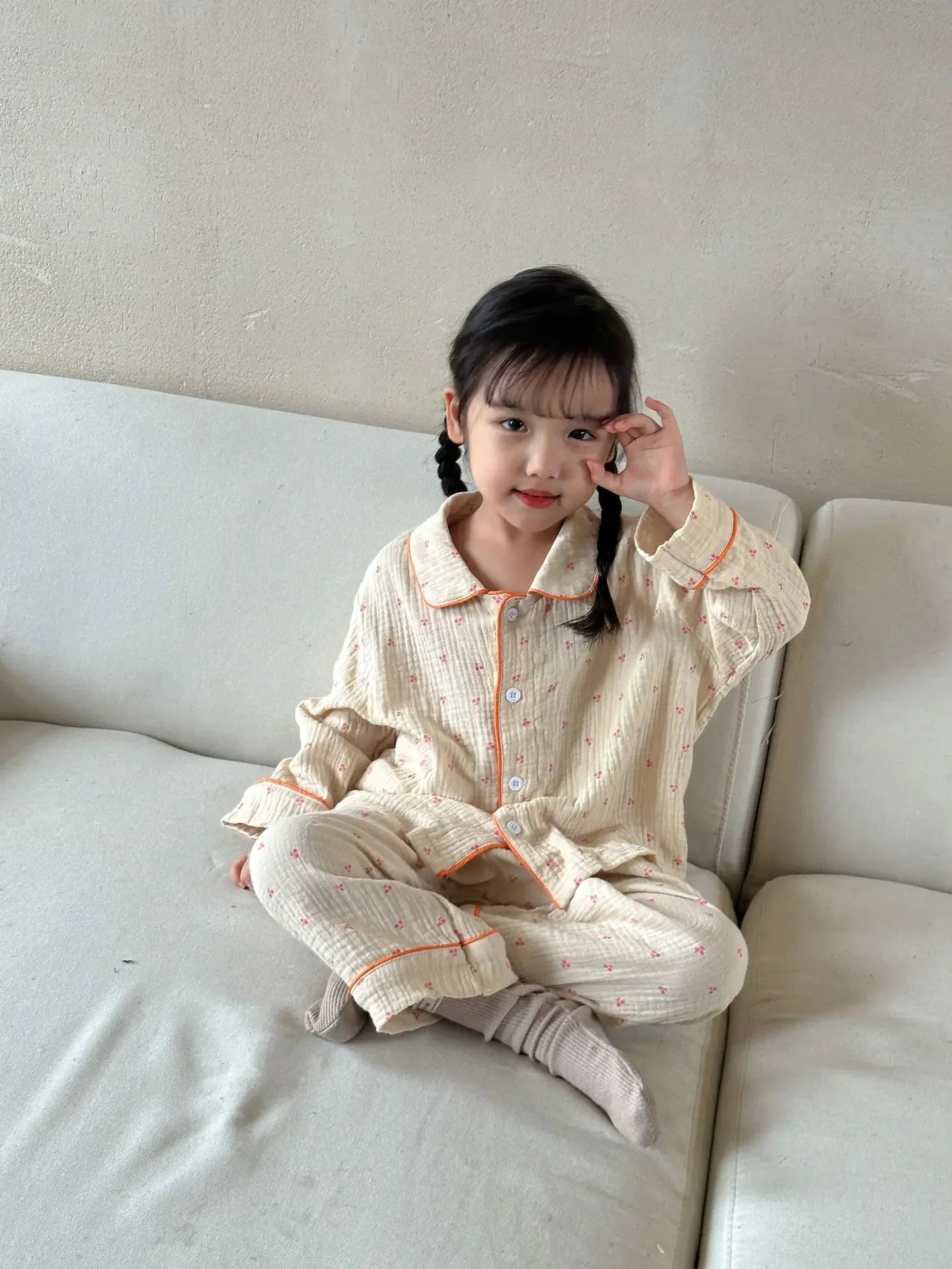 Pajama Sets New Spring Autumn Season Pure Cotton Gauze Baby Long Sleeved Girl Boys Childrens Clothing Sleepwear