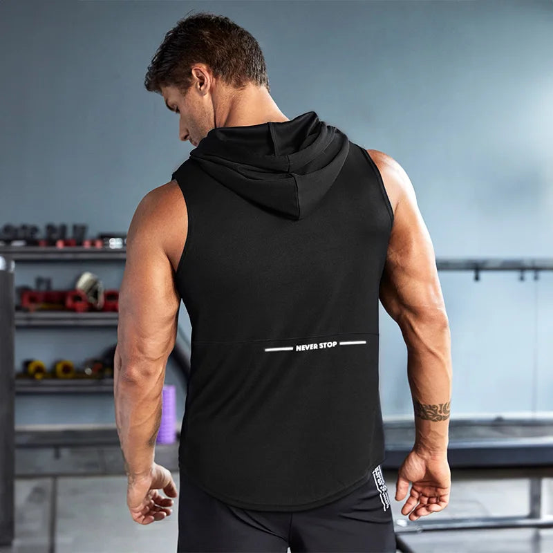 Summer Men's Hooded Sleeveless T Shirt Casual Sports Bodybuilding Bottom Shirt Thin Fitness Sports Hoodie Men's Trendy Tops