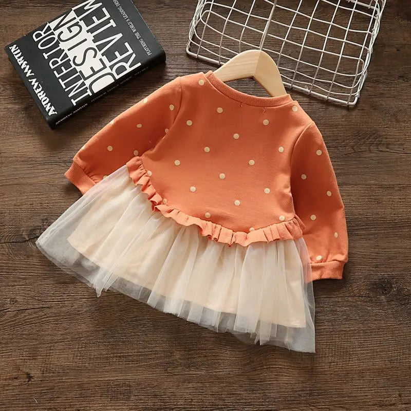 Girls' Dress Spring Autumn Baby Long Sleeved Hoodie Dresses Sweet Children's Princess Clothing Fashion Gauze Girls Clothes Ropa