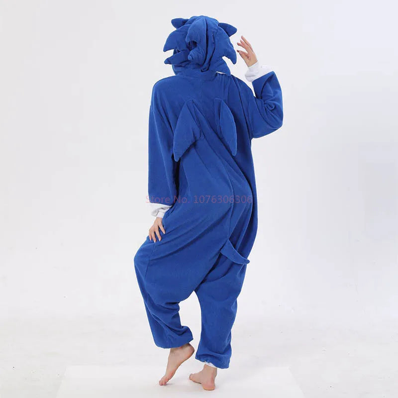 Sonic Anime Cartoon Plush Pajama Onesie Winter Flannel Adult Kids Sleepwear Warm Cosplay Bathrobe  Pijama Onesies