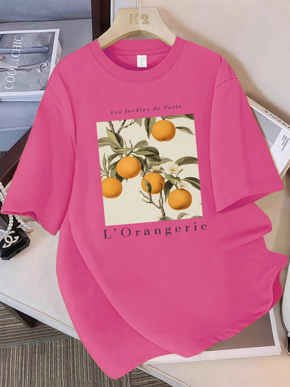 Summer T-Shirts Women Cotton Fresh Oranges Fruits Printing Tops Loose O-Neck Soft Comfortable Short Sleeve Street Woman Clothes