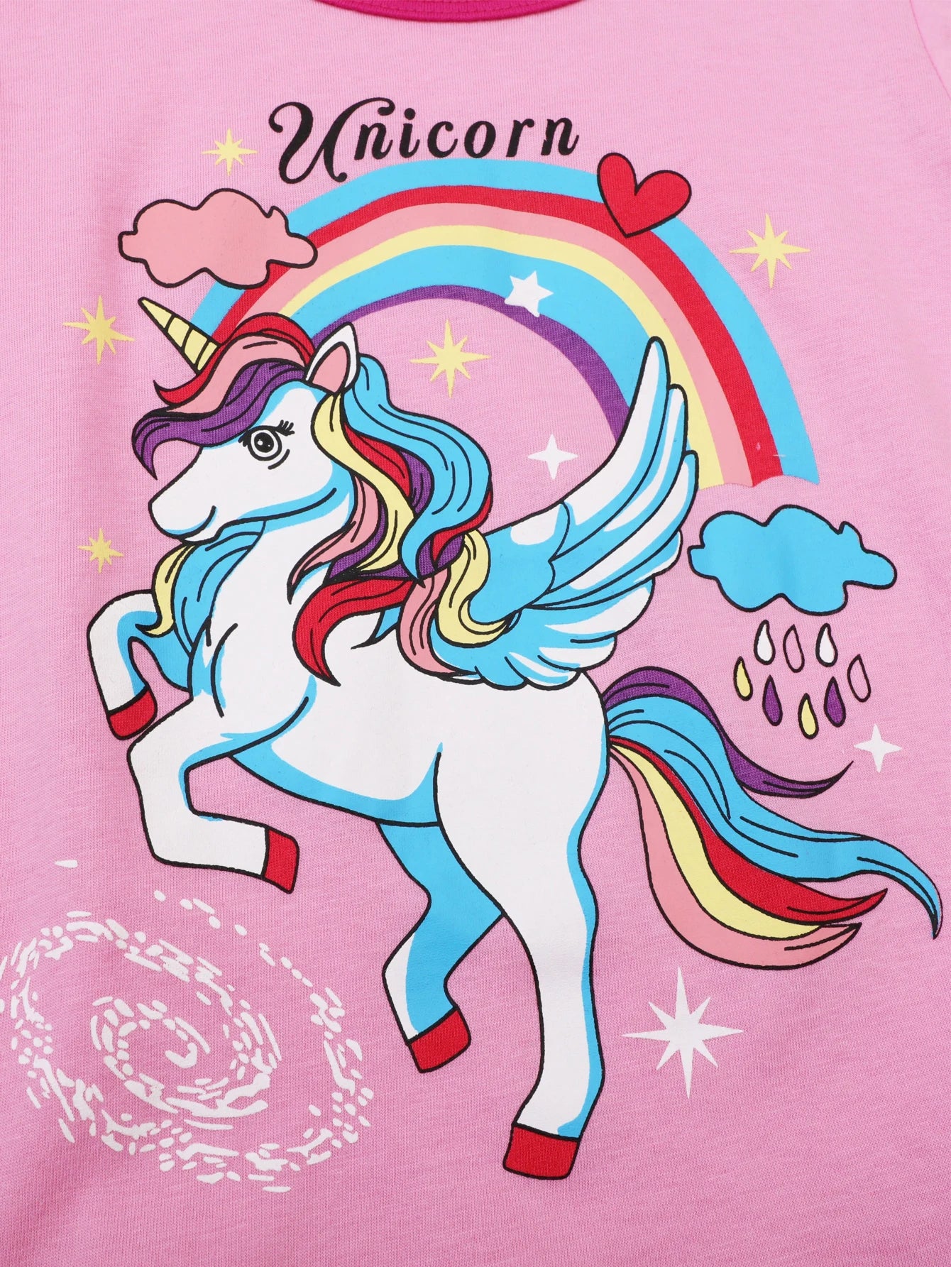 Girls 2-piece Trendy Pajama Sets Cartoon Unicorn Pattern Round Neck Short Sleeve Top & Full Print Matching Pants Casual PJ Sets