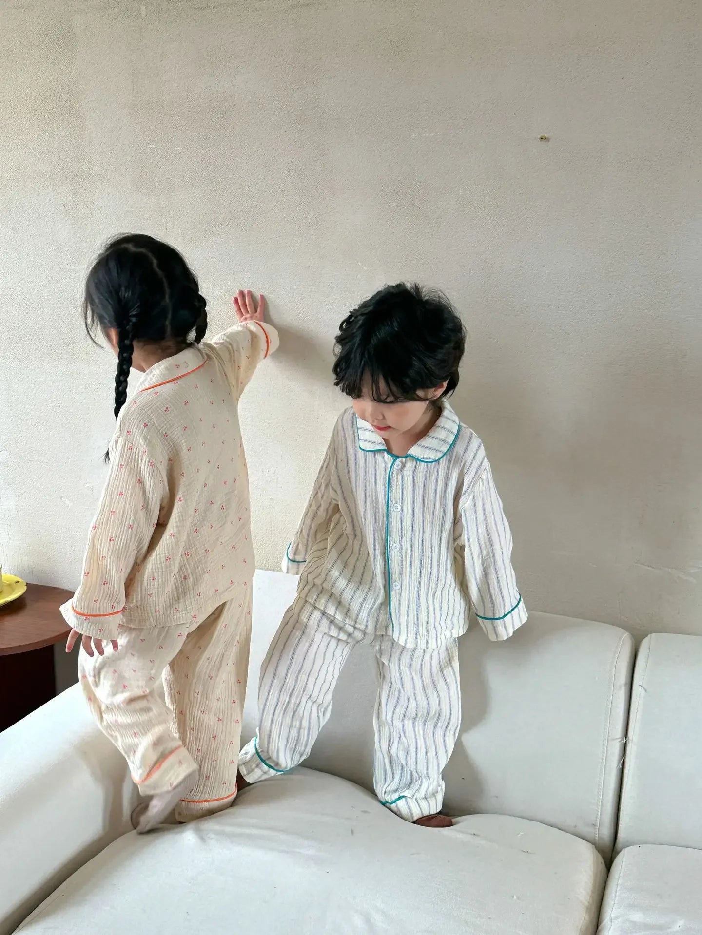 Pajama Sets New Spring Autumn Season Pure Cotton Gauze Baby Long Sleeved Girl Boys Childrens Clothing Sleepwear