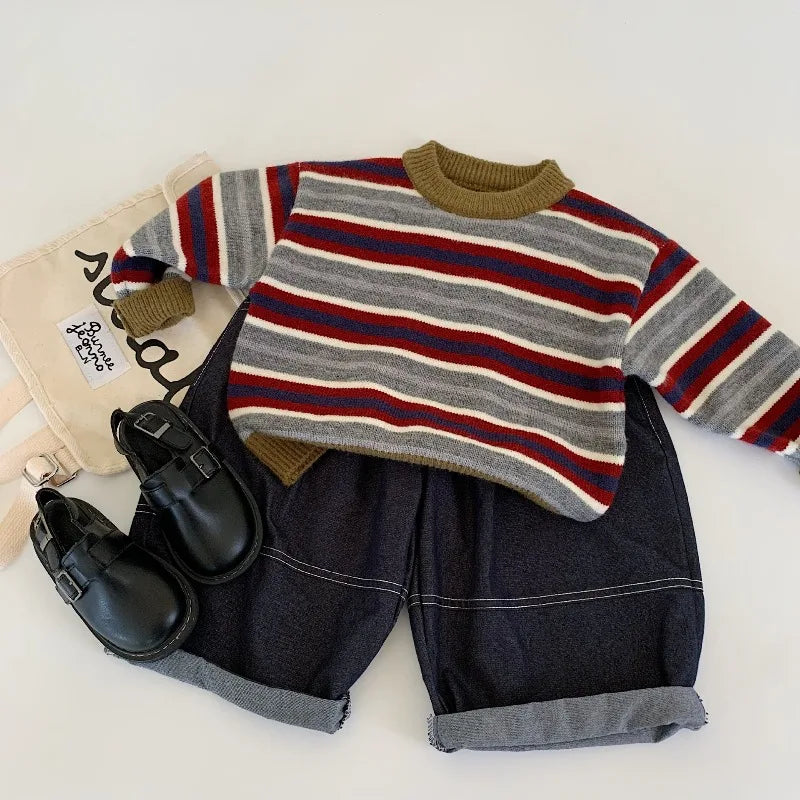 Kids Knitted Sweater 2025 Autumn Winter Wool Sweaters for Boys Striped Girls Pullovers Warm Children Cardigans Toddler Clothing