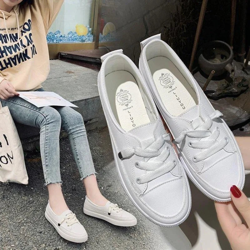 Women's Shoes 2024 New PU Leather Comfortable Casual Sports Shoes Fashionable Versatile Flat White Shoes