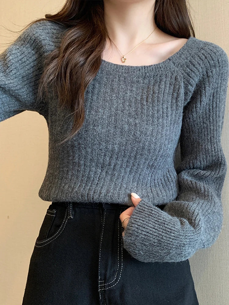 Autumn Winter Loose Women Sweaters Casual Soft Long Puff Sleeve Pullovers Jumpers Knitwear Basic Sweater For Women Tops