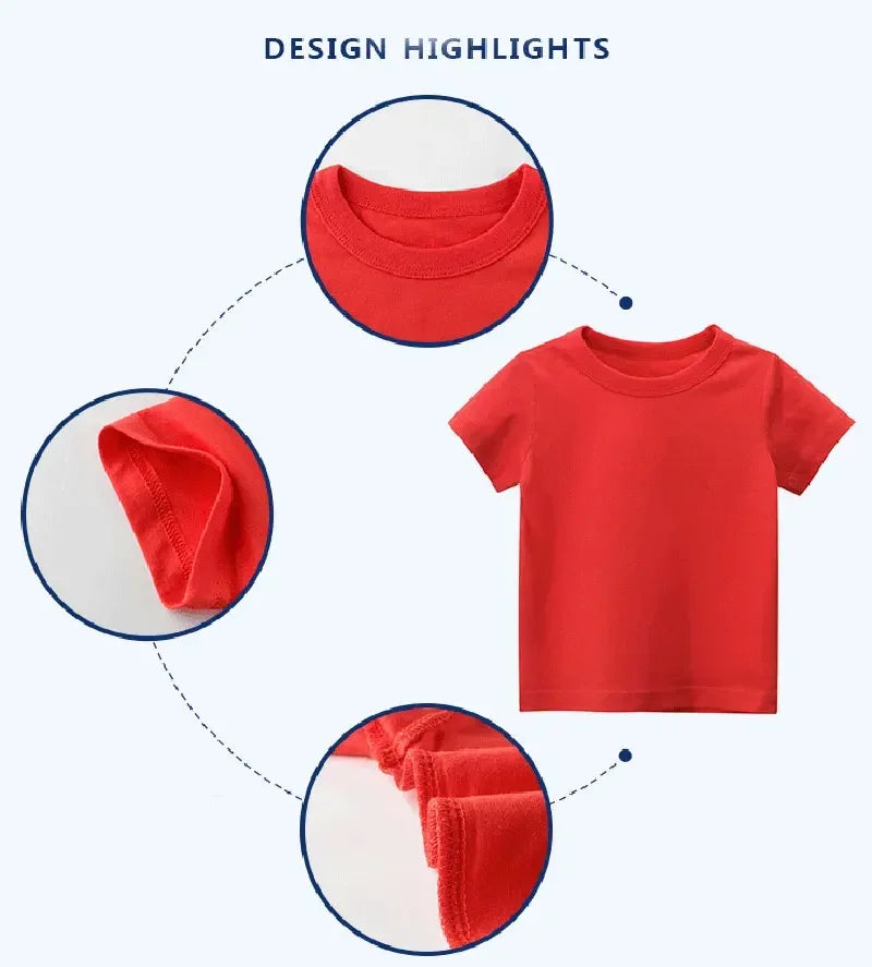 Kids Plain T Shirt Tops for Child Boys Girls Baby pure color Blank  Clothes White Black Children Summer Tees 1-16 Years