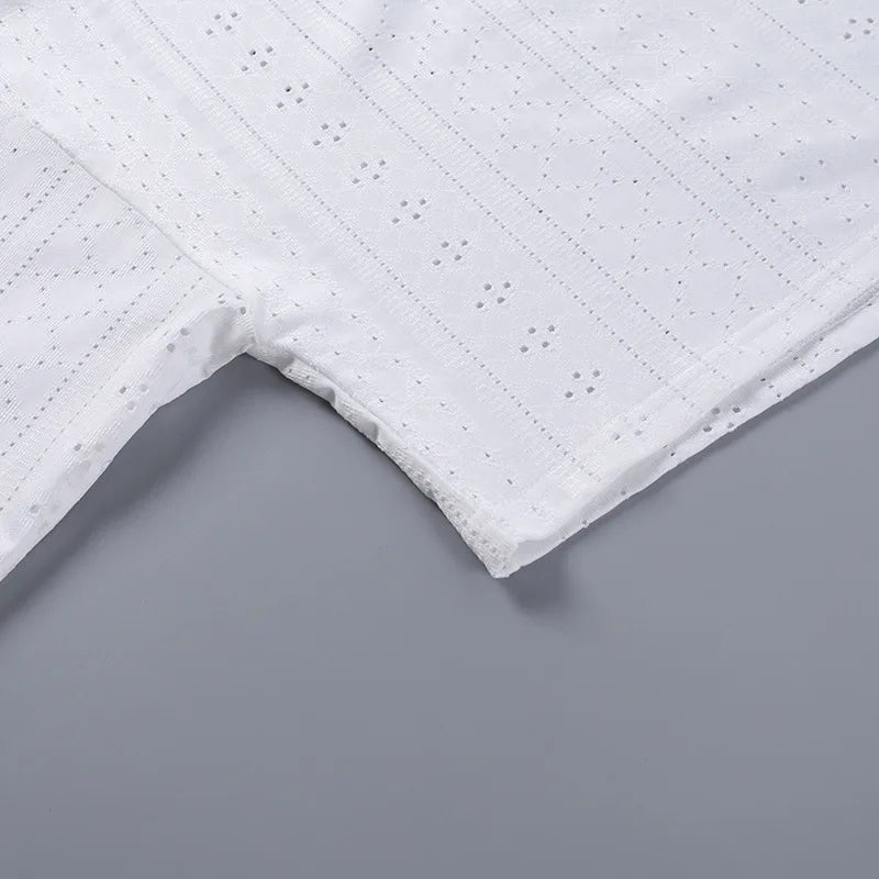 Pajamas for Women Summer Sleepwear Hollow Out Pajama Long Sleeve Tops Shorts Pyjama 2 Piece Set Homewear Nightwear Pijama Mujer