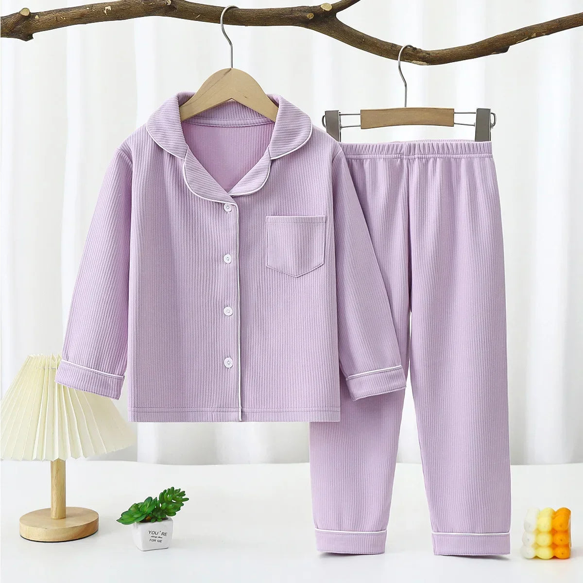2024 Autumn Winter Children Pajama Sets Solid Color Sleepwear for Kids 1-16years Teen Pijamas Boys Girls Loungewear Baby Clothes